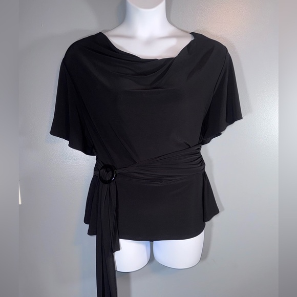 Perceptions Woman Black Draped Top with Side Tie – Size 24W – Stretch Blouse - Picture 2 of 11